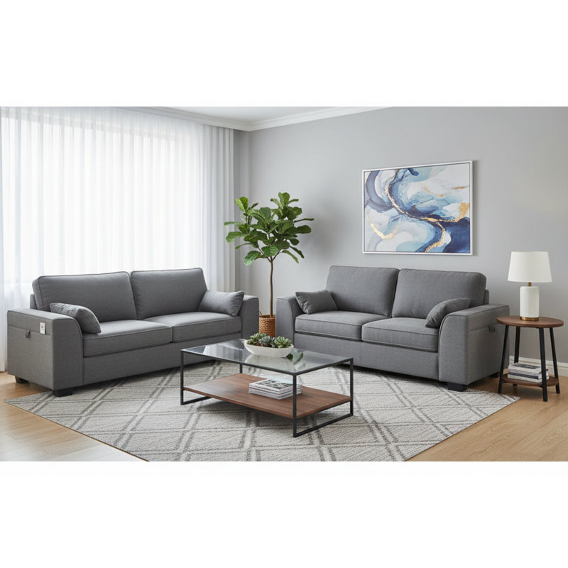 5 Seater Linen Sofa, Grey