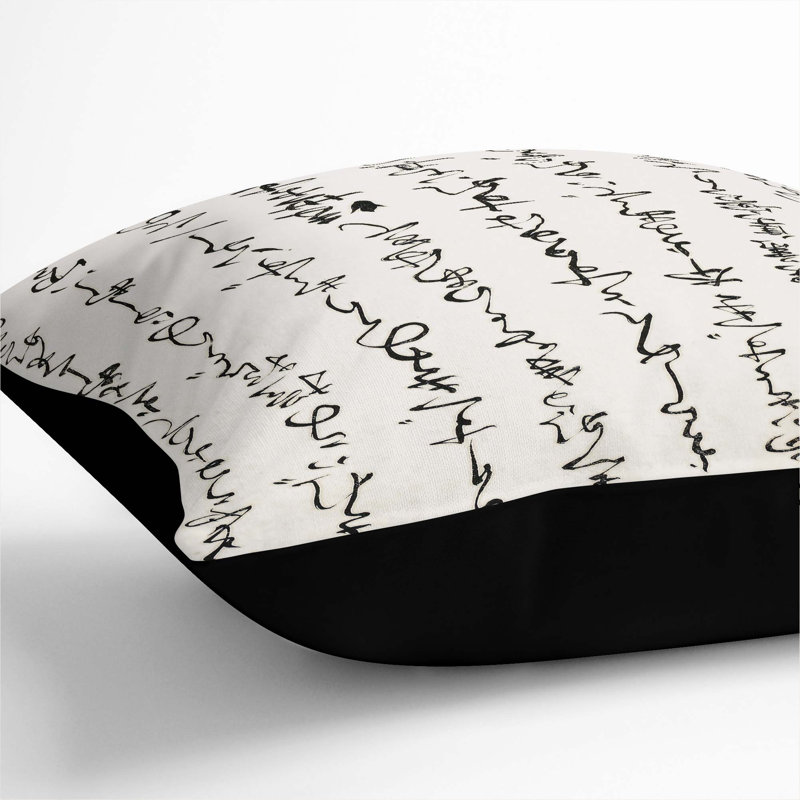 Japanese Calligraphy Script Vol.1 Cushion with Filling, 55cm H x 55cm W x 20cm D, Black