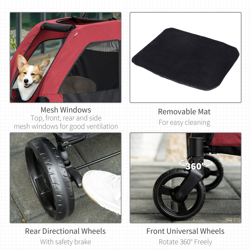 Pawhut Foldable Pet Stroller with Detachable Carrier