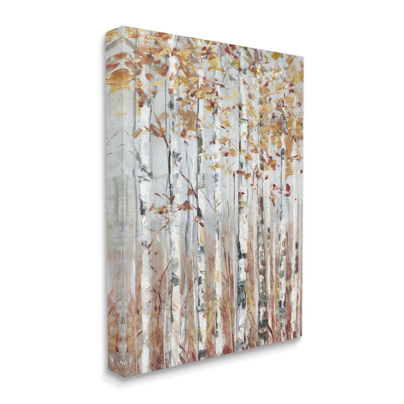 Automne, bouleau, feuillage, paysage de forêt rustique surdimensionné, art numérique sur estampe numérique par Sally Swatland