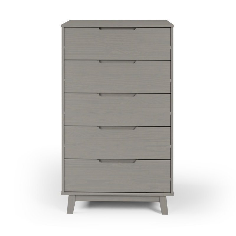 Jerred 5 Drawer Solid Wood Chest, Gray Wash