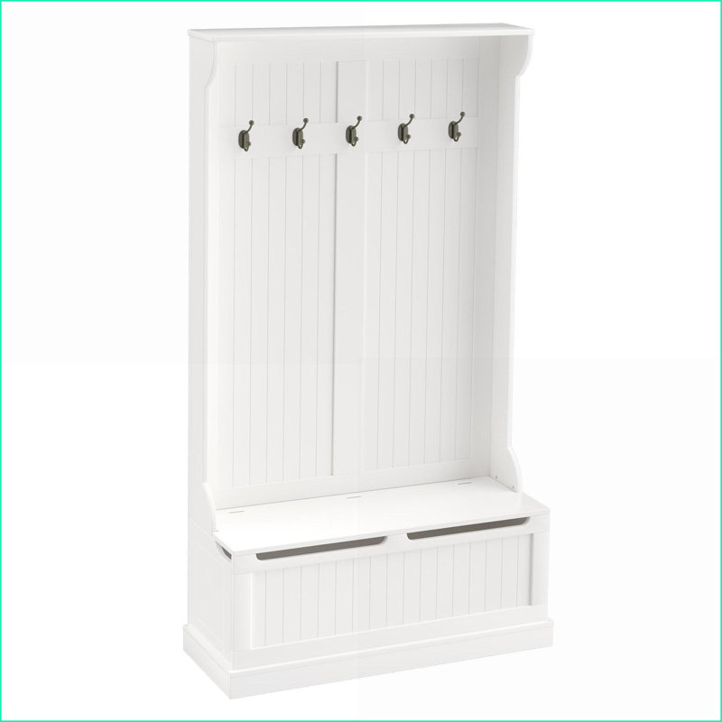 Coat Rack 3-in-1 Entryway Hall Tree with Storage Bench, Shoe Storage &amp; 4 Hooks | Cream White | MDF, Cream White