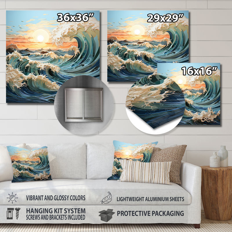 Kinetic Art Kinetic Waves II - Art mural en métal nautique et plage, H 16 po x l 16 po x P 1 po