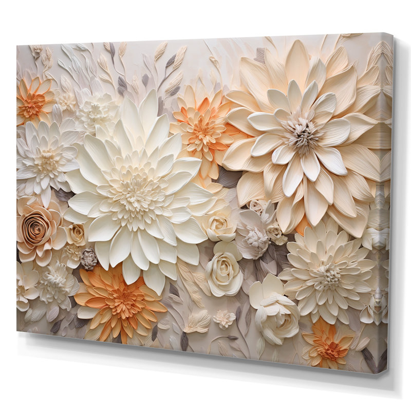 Beige et verre de fleurs de saison, Toile tendue, H 30 po x l 40 po x P 1,5 po