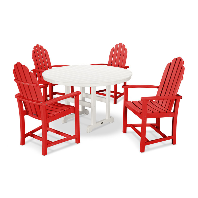 Ensemble repas 5 pièces POLYWOOD Classic Adirondack, Rouge coucher de soleil / blanc