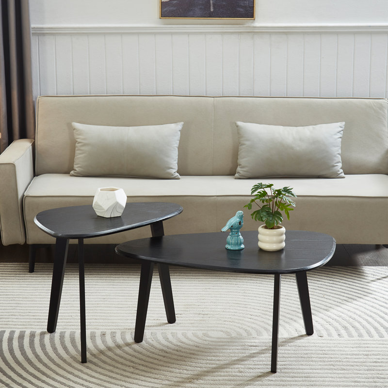 2-Piece Asymmetrical Triangular Nesting Coffee Table Set, Wood Veneer Side Table, Space-Saving for Living Room & Bedroom – Light Walnut, Natural & Black Available