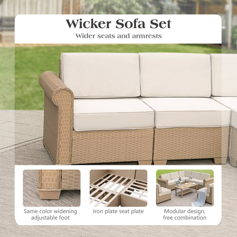 Rattan 6 - Person Seating Group with Cushions
