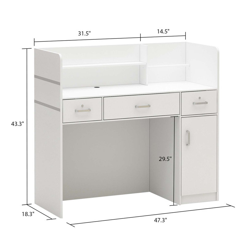 Rectangle Solid + Manufactured Wood Reception Desk with Filing Cabinet