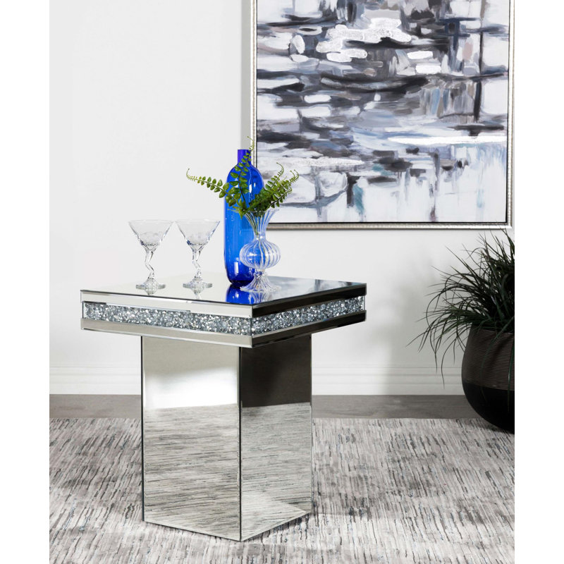 Square Mirrored Accent Side Table Silver
