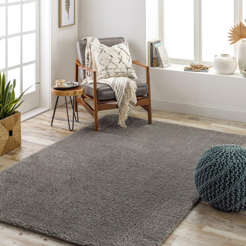 Solid Shag Area Rug - Basics by Wayfair™, Rectangle 5'3" x 7', Gray