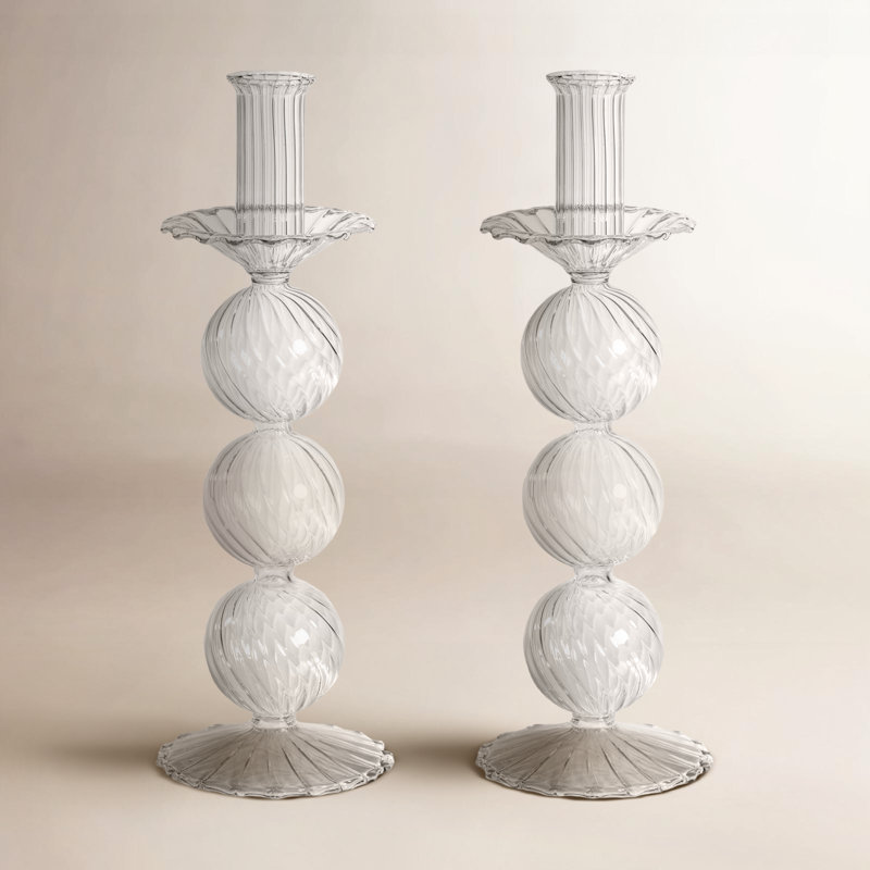 Ensemble de 2 bougeoirs en verre Adrienna Swirl, H 10,5 po x l 3,5 po x P 3,5 po