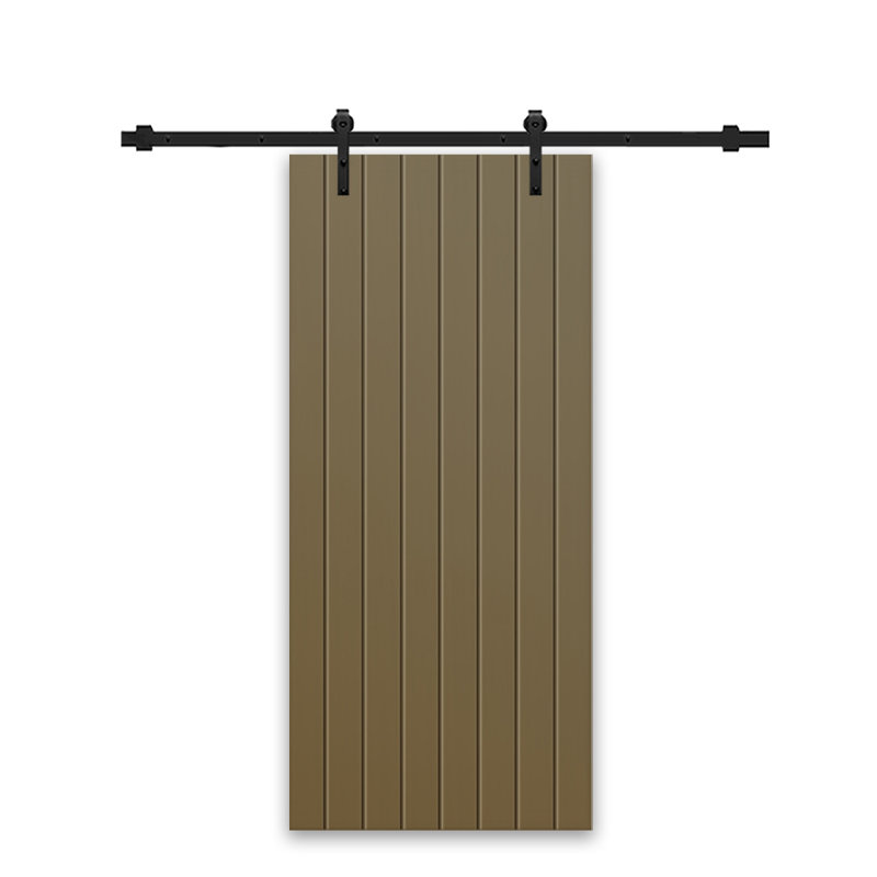 Porte de grange en bois manufacturé à panneaux avec trousse de quincaillerie d'installation, 36 po x 96 po, Vert olive