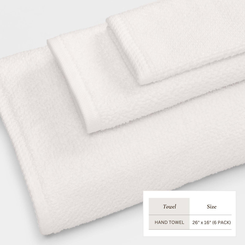 Drap de bain 100% coton texturé, Ivoire ivoire, Essuie-mains - paquet de 6