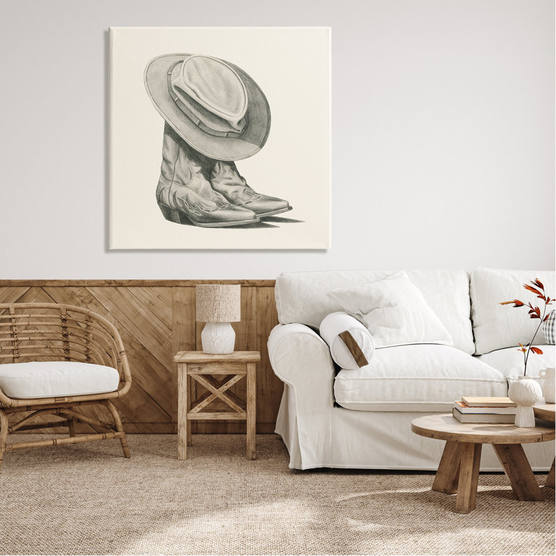 Rodeo bottes dessin sur bois par Grace Popp peinture, H 36 po x l 36 po x P 1,5 po