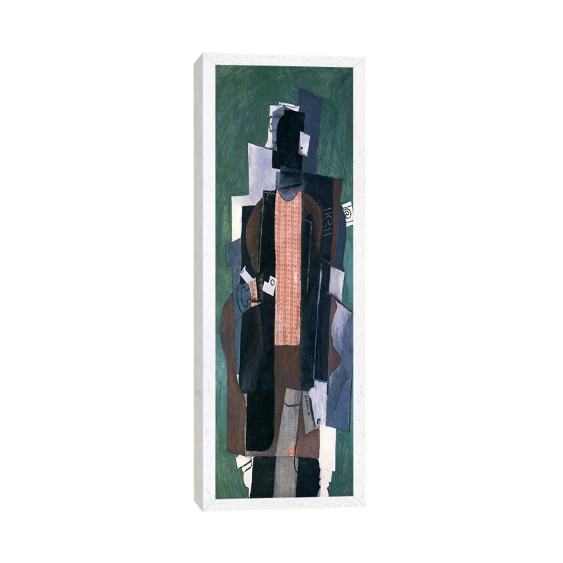 Man With A Pipe by Pablo Picasso - Panoramic Painting on Canvas, White Framed, 30.48 cm H x 91.44 cm W