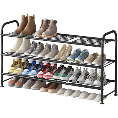 Linzinar Shoe Rack 3 Tier Storage Organizer For Closet Entryway Metal Black