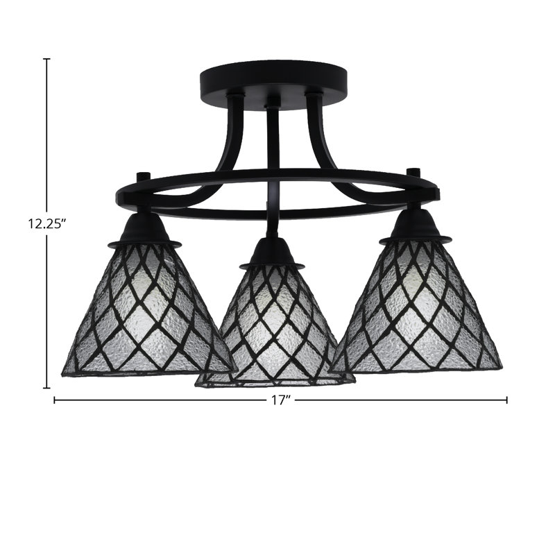 Luminaire semi-encastré 3 lumières Paramount au fini noir mat avec verre de glace 7 po Diamond