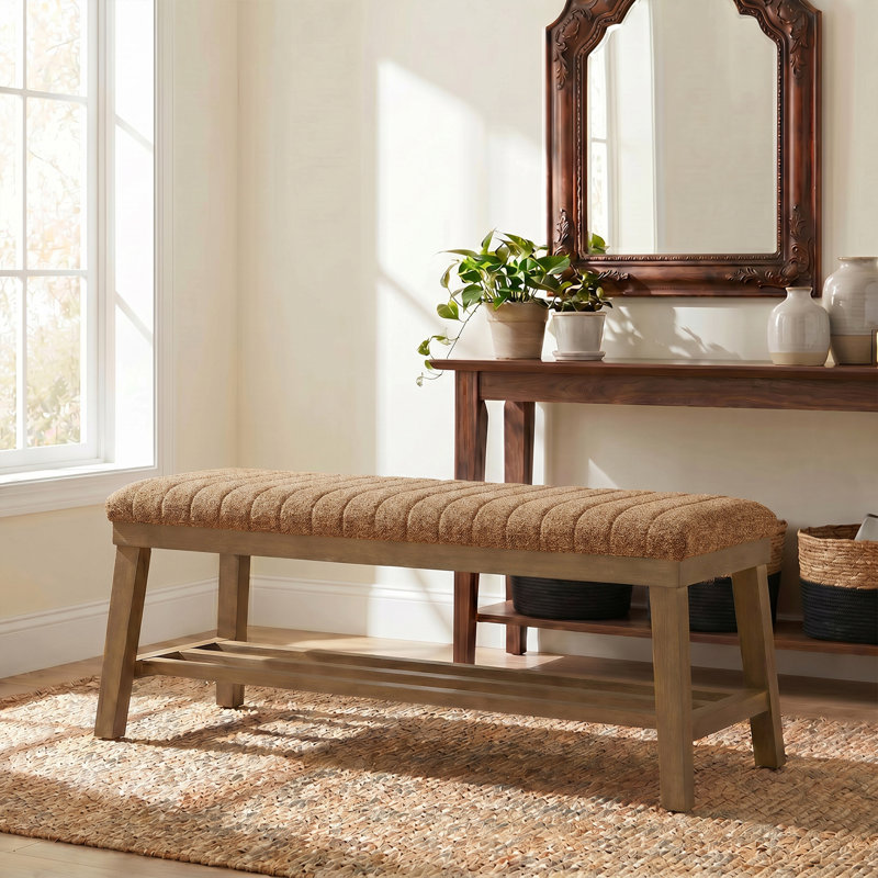 Banc de rangement pour chaussures en bois massif Modern, Rayures oranges