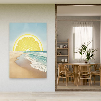«Lemon Summer Shore», impression d'art abstrait côtier rétro dynamique