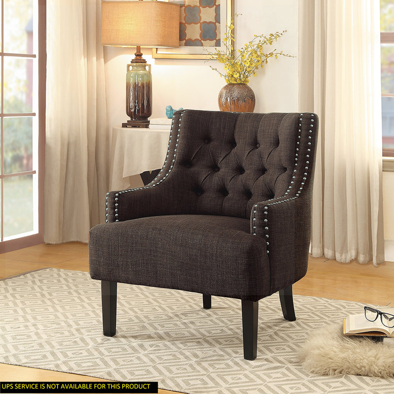 Upholstered Wingback Chair, Chocolate Polyester