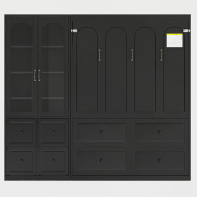 Lit escamotable avec armoire latérale réversible, portes en acrylique et 4 tiroirs