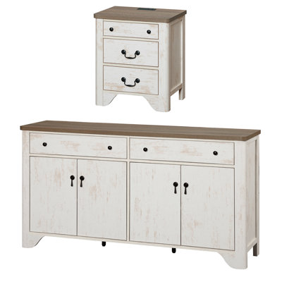 Ensemble de commode et de table de chevet moderne et minimaliste 2 pièces pour commode en bois avec tablettes réglables