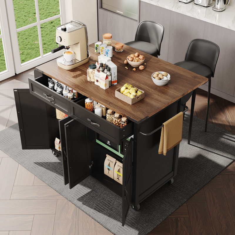 August Grove Rolling Kitchen Island With Drop-leaf | Wayfair.co.uk