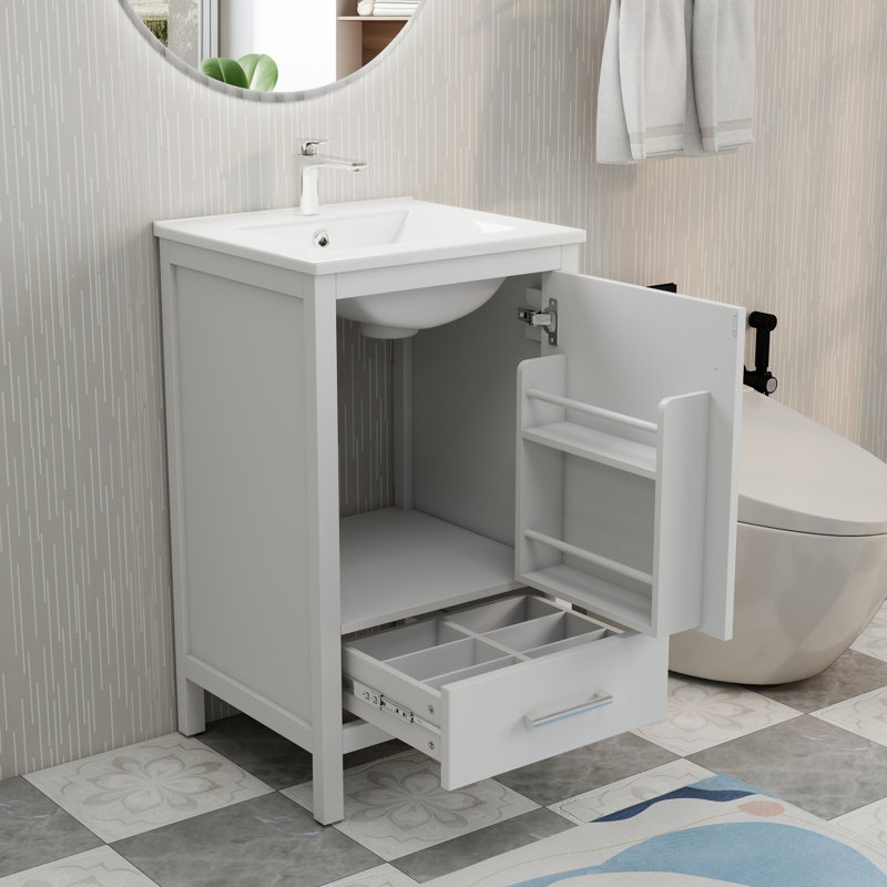 Meuble-lavabo moderne 20 "avec lavabo en céramique, Blanc, 20"