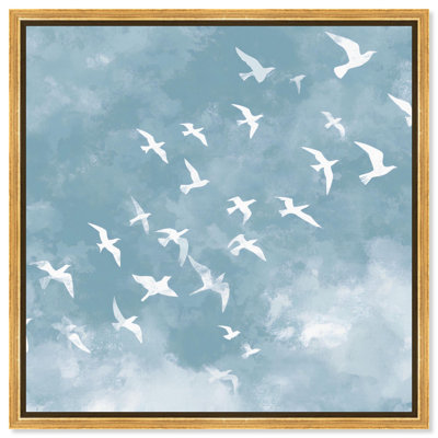 White Flock Canvas Print Farmhouse Wall Decor by Art Remedy, Gold Frame, 40 x 40