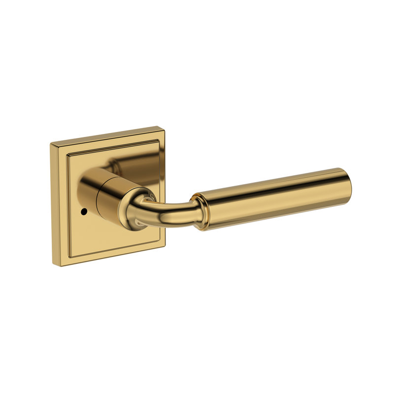 La Conner Privacy Lever with Stepped Square Rose in Lifetime (PVD) Polished Brass, Polished Brass