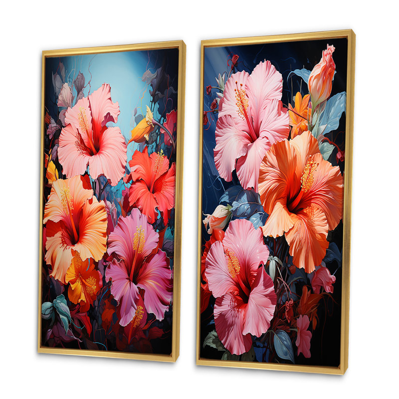 Hibiscus Hibiscus Harmony "Hibiscus Hibiscus Harmony" 2 - pièces sur, Encadrement doré, H 40 po x l 40 po