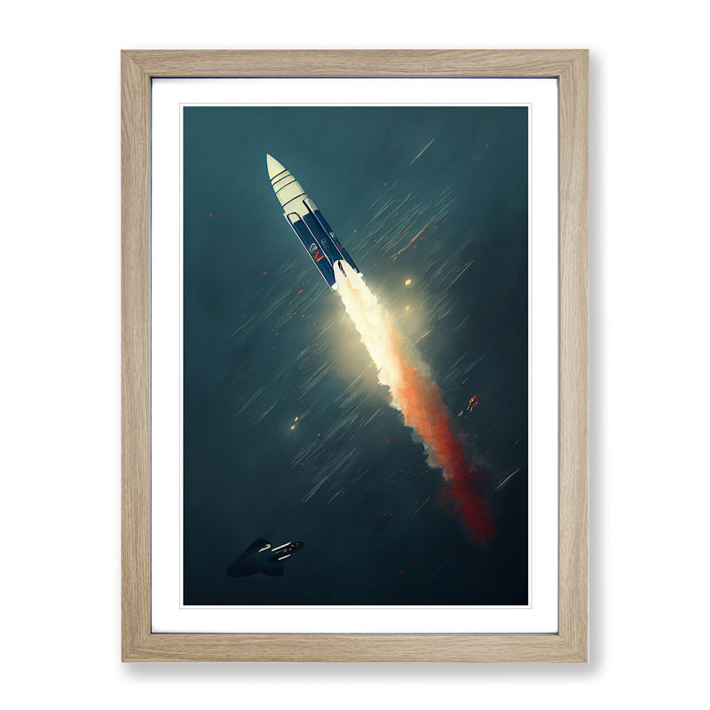 Spectacular Spaceship Rocket - Single Picture Frame Painting, 46cm H x 34cm W x 2cm D, Oak Framed