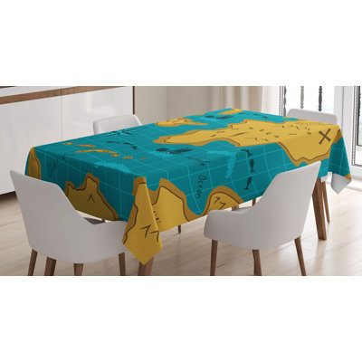 Ambesonne Island Map Tablecloth, Historical Adventure Map Pattern With Sail Boats Direction Route Track Graphic, Rectangular Table Cover For Dining Room Kitchen Decor, 52" X 70", Orange Blue