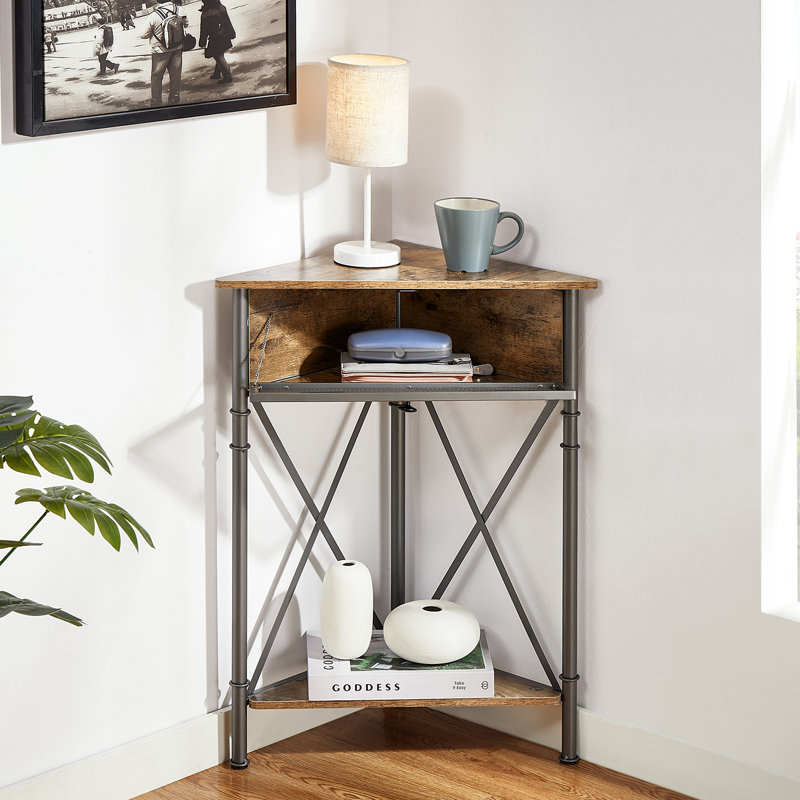 Kempst Set of 2 End Tables with Storage, Farmhouse Corner End Table Set of 2 with Flip Door, Industrial Triangle Side Tables with Shelf, Rustic Small Space Accent Tables for Living Room Bedroom