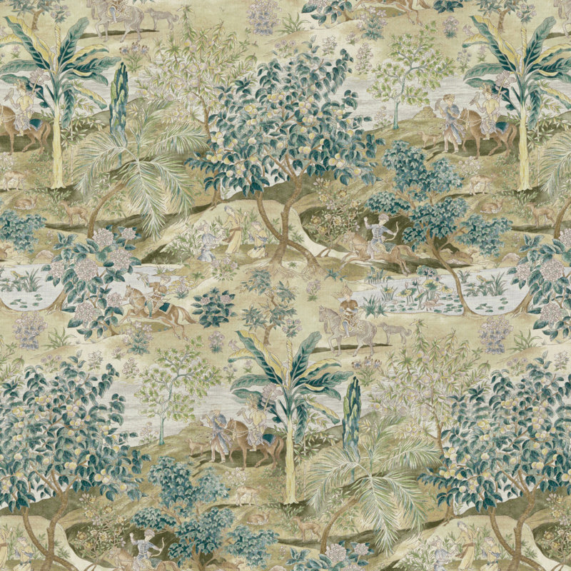 Coromandel Ramayana Fabric, Green/Mole