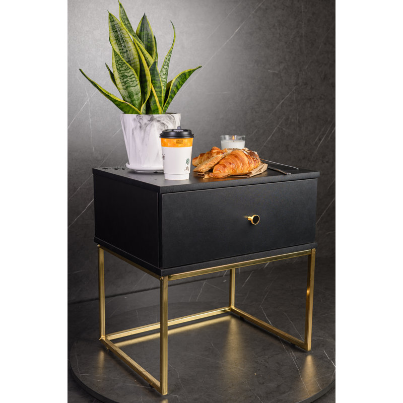 Marigold 50.2cm W Manufactured Wood Bedside Table, Gold