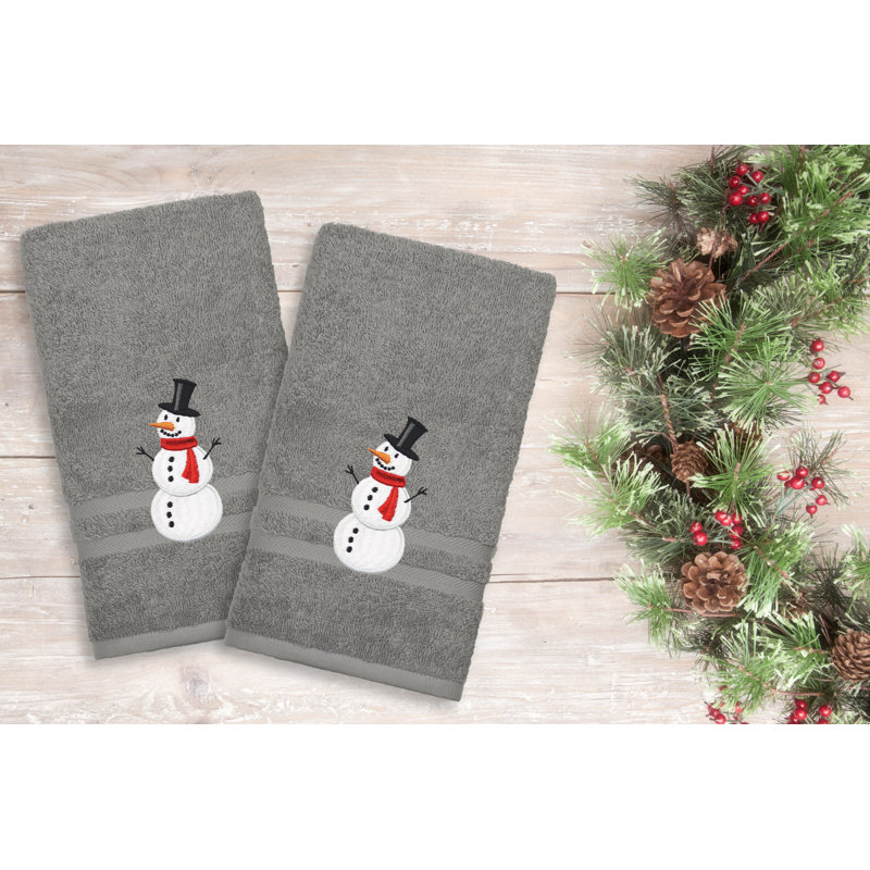 Snowman Turkish Cotton Hand Towel, Dark Gray