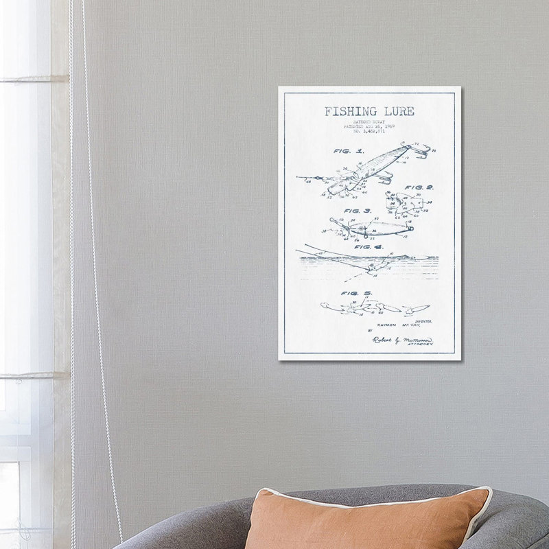 Raymond Mcvay Fishing Lure Patent Sketch (Ink) IV by Aged Pixel - Wrapped Canvas Print, 66.04 cm H x 45.72 cm W x 3.175 cm D