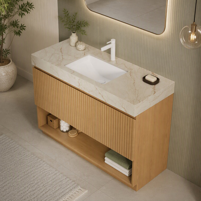 Freestanding Standard With Stone Top, 48" W, LIGHT GREY
