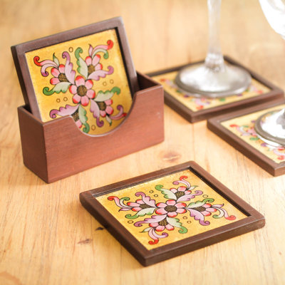 4 Piece Coaster Set With Holder