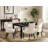 7 Piece Dining Room Table Set Consist of a Rectangle Wooden Table and 6 Light Beige Linen Fabric Upholstered Parson Chairs, Black-807230089-807230093-807230095