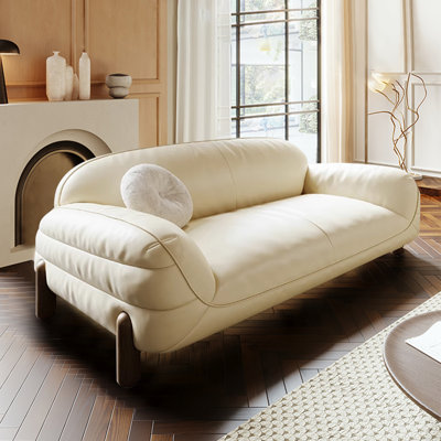 Creamy white Genuine Leather Standard Sofa