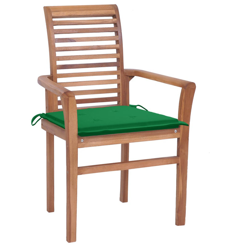 Chaise de patio empilable en teck avec coussin, Vert