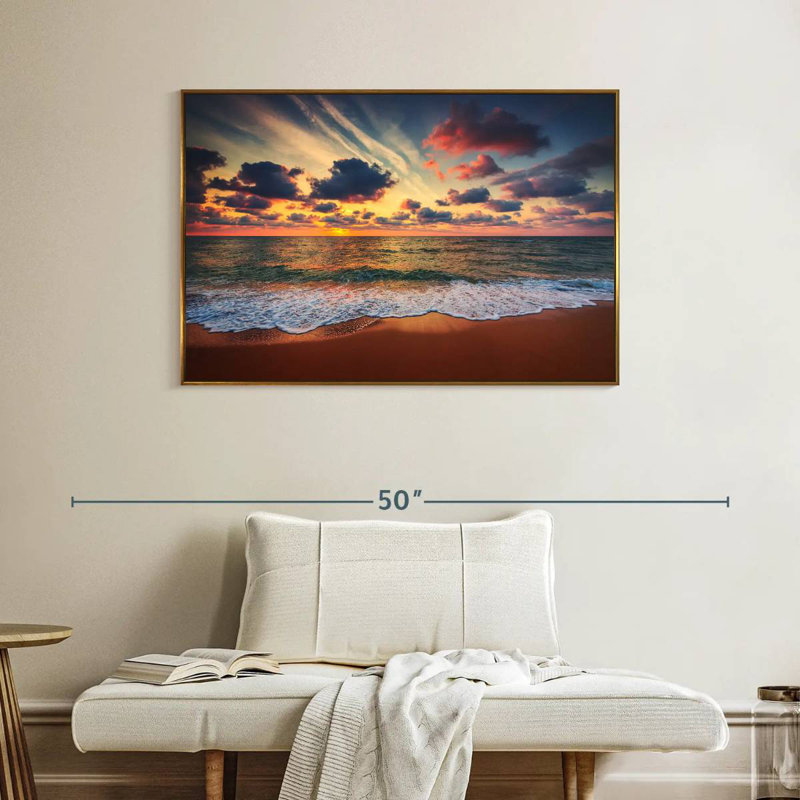 Coucher de soleil d'été, Cadre flottant doré, 40 po x 27 po