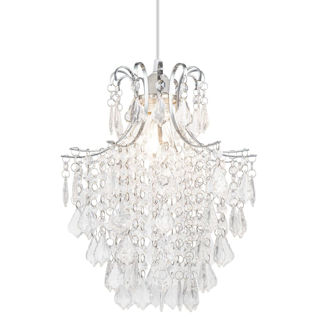 Jasmine Easyfit Classic Beaded Lamp Shade - Clear, 28.5x28.5x34.5cm, fits B22/E14 with adaptor included