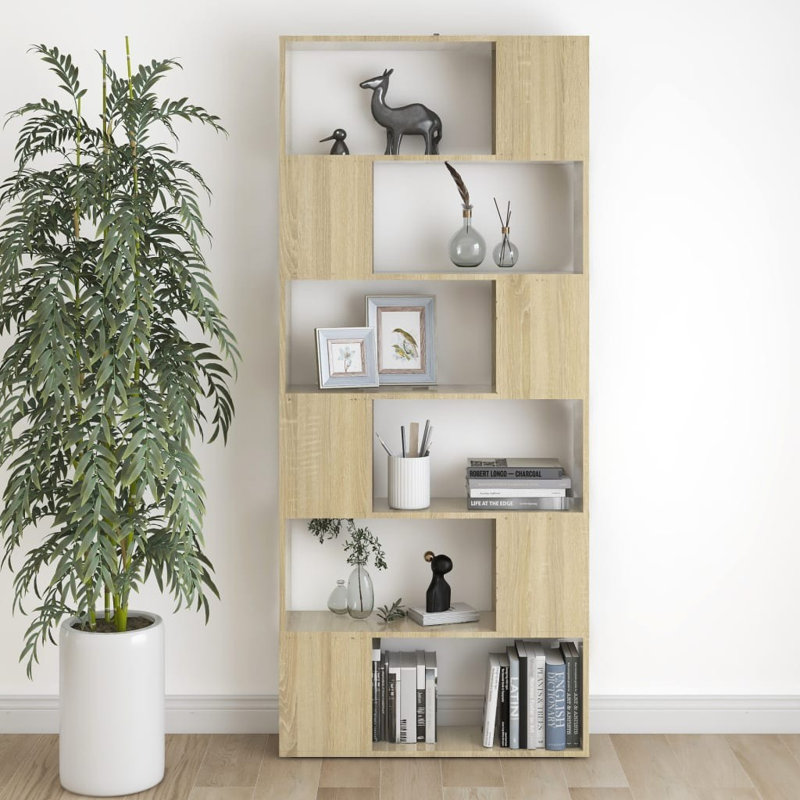 Paravent vidaXL en bois d'ingénierie moyen, Chêne sonoma, (6 tablettes) H 73,2 po x l 31,4 po x P 9,4 po