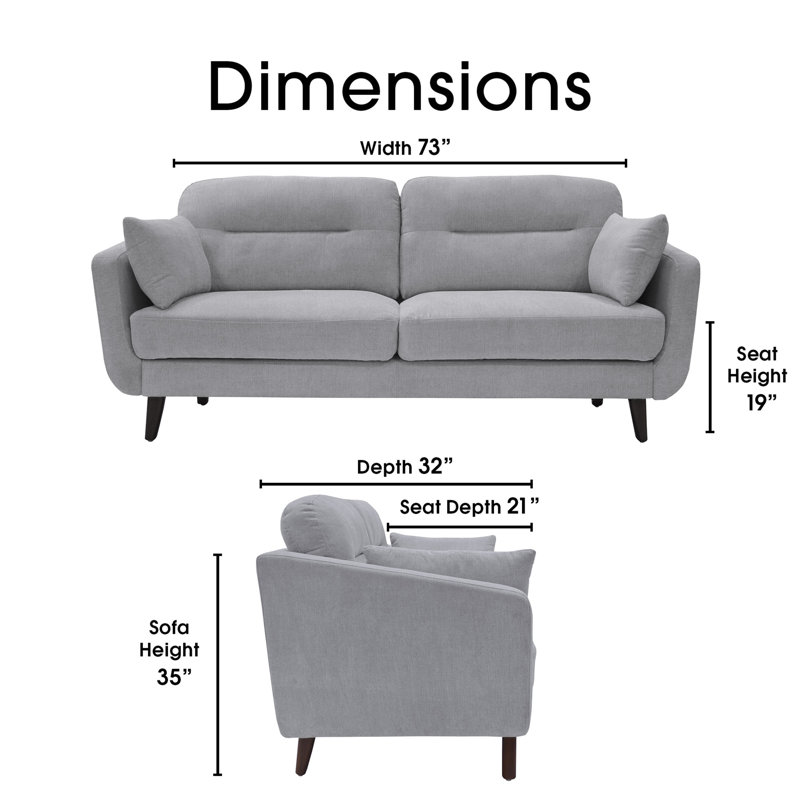 Serta Sierra 73" Linen Flared Arm Sofa, Smoke Gray Microfiber / Microsuede