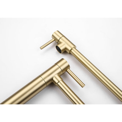 Pot Filler Faucet With Extension - 360 Rotatable And Foldable, Brushed Gold, Brass, Double Handles For Simple Water Management, Corrosion Resistance Coating Rotating Convenient Flow, Finish