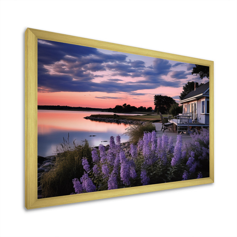 Vade mauve Lakehouse Serenade, H 12 po x l 20 po x P 1 po, Cadre doré simple
