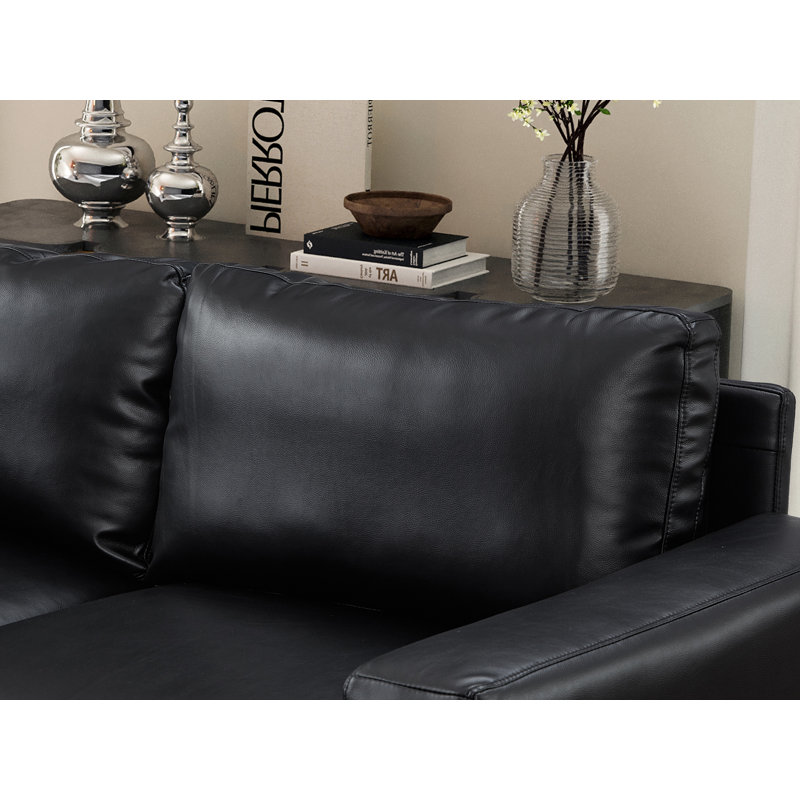 4 - Piece Faux Leather Upholstered Sectional, Black Faux Leather
